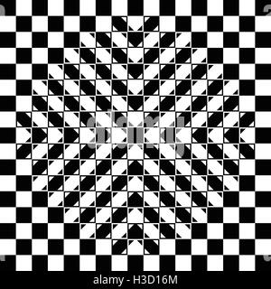 Prall gefüllte Schachbrett-Illusion. Das Schachbrett ist voll regelmäßig, jeden Scheck ist ein regelmäßiges Quadrat und die Ausbuchtung ist eine Illusion. Stockfoto