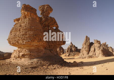 Stein Bildung, Akakus, Sahara Wüste, Libyen Stockfoto