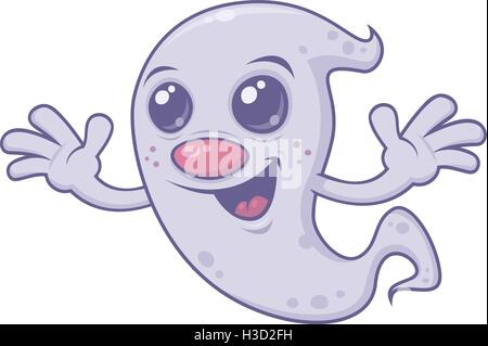 Vektor-Cartoon-Illustration eines süßen, Retro-Stil grinsenden Geistes. Ideal für Halloween! Stock Vektor