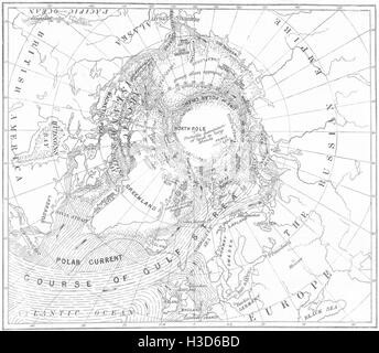 NORTH POLE amerikanische Expedition Karte mit früheren Entdecker Routen 1878. Die Grafik Stockfoto