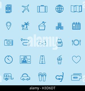 Reise-Linie farbige Icons auf blauem Hintergrund, Lager Vektor Stock Vektor