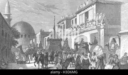 Damaskus muslimische feste Pilger Mekka-Parade Mahwal Heiligen Teppich 1875. Die Grafik Stockfoto