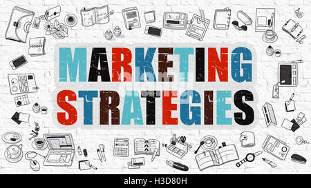 Marketing-Strategien in Multicolor. Doodle-Design. Stockfoto