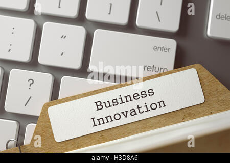 Karteikarte mit Business Innovation. 3D. Stockfoto