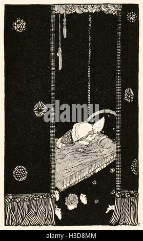 Die Prinzessin verloren in einen verzauberten Schlaf. Illustration aus "Dornröschen im Wald" von Harry Clarke (1889-1931). Siehe Beschreibung für mehr Informationen. Stockfoto