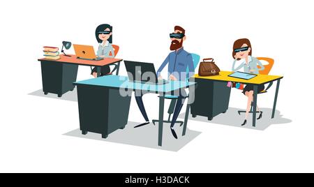 Geschäftsleute, die am Schreibtisch arbeiten Laptop-Computer tragen virtuelle Realität digitale Brille Stock Vektor