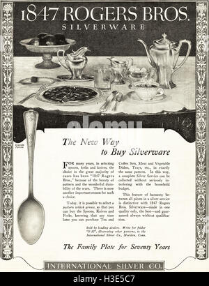 1920-Anzeige aus original alten Vintage American Magazin 1920er Jahre Werbung Werbung Rogers Brothers Tafelsilber der Meriden Connecticut USA Stockfoto