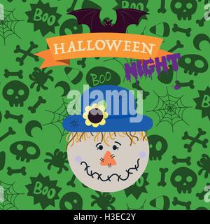 Vogelscheuche auf happy Halloween-Karte Stock Vektor