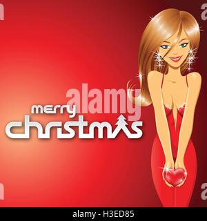 Mädchen und Frohe Weihnachten Text Stock Illustration Stock Vektor
