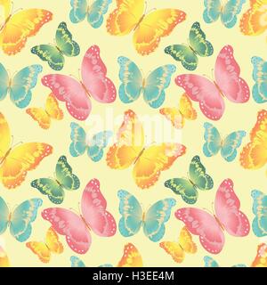 Nahtlose Muster mit bunten Schmetterlingen Silhouetten Stock Vektor