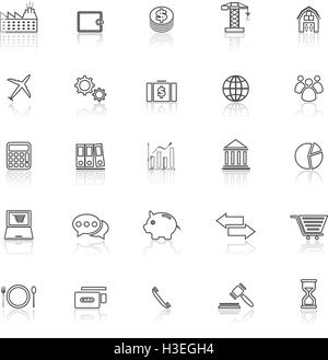 Wirtschaft-Linie-Icons mit Spiegeln auf weißem Hintergrund, Lager Vektor Stock Vektor
