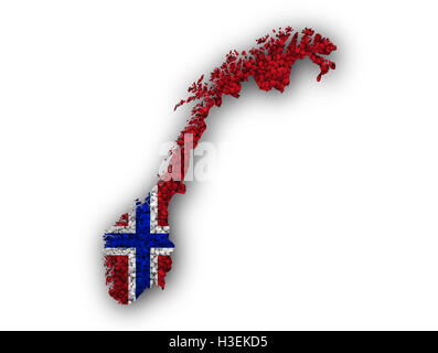 Karte und Flagge Norwegens auf Mohn Stockfoto