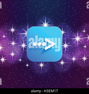 Nächsten Pfeil-Symbol. Zeichen zu übermitteln. Richtige Richtungssymbol. Quadratische Symbol und Sterne Himmel. Stock Vektor