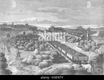 Indien Baumwolle für den Export, Mumbai Bahnhof 1862 Ballen. Illustrierte London News Stockfoto