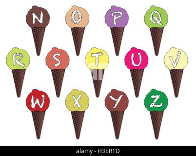 Brief-Eiscreme-Kegel über einem weißen Hintergrund Stock Vektor