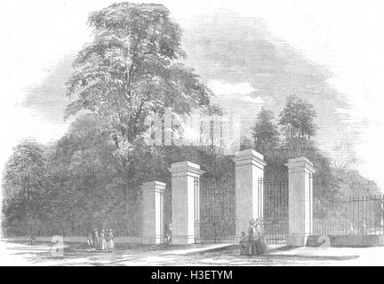 LONDON Kensington Gdns-neue Tore, Bayswater Rd 1854. Illustrierte London News Stockfoto