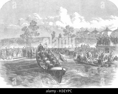 OXON Start des Isis-Rettungsboot in Oxford 1866. Illustrierte London News Stockfoto