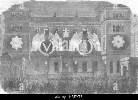 LONDON-Frieden-Leuchten-Ordnance-Büro, Pall Mall 1856. Illustrierte London News Stockfoto