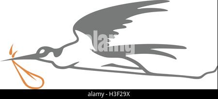 Storch mit Bundle Cartoon Logo Vektor Stock Vektor