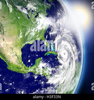 Verheerenden Hurrikan Karibik von Satelliten bei Sonnenaufgang gesehen. 3D Illustration. Elemente dieses Bildes vom NAS eingerichtet Stockfoto