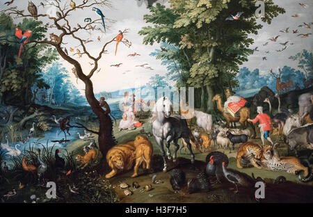 Jan Brueghel der jüngere (1601-1678), die Tiere betreten der Arche Noah, Mitte des 17. Jahrhunderts. Stockfoto