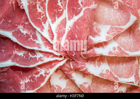 Lende Rindfleisch und Kurobuta Schweinefleisch Fleischkonsistenz für Lebensmittel-Hintergrund Stockfoto