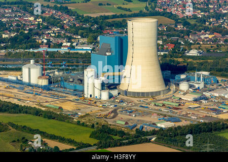 Luftaufnahme, Uniper früher EON Kohle-Kraftwerk EON4, Dortmund-Ems-Kanal, Gebäude Einfrieren, fossile Energie, Datteln, Ruhrgebiet, Stockfoto