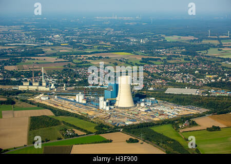 Luftaufnahme, Uniper früher EON Kohle-Kraftwerk EON4, Dortmund-Ems-Kanal, Gebäude Einfrieren, fossile Energie, Datteln, Ruhrgebiet, Stockfoto