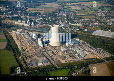 Luftaufnahme, Uniper früher EON Kohle-Kraftwerk EON4, Dortmund-Ems-Kanal, Gebäude Einfrieren, fossile Energie, Datteln, Ruhrgebiet, Stockfoto