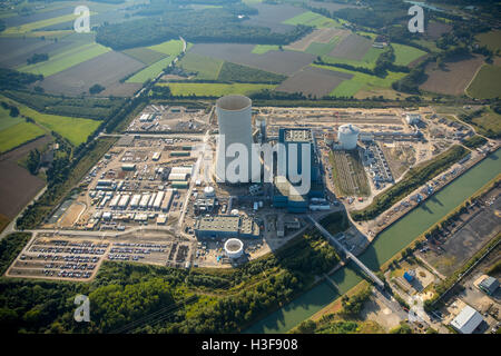 Luftaufnahme, Uniper früher EON Kohle-Kraftwerk EON4, Dortmund-Ems-Kanal, Gebäude Einfrieren, fossile Energie, Datteln, Ruhrgebiet, Stockfoto