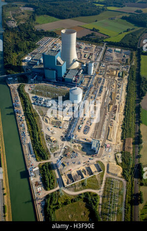 Luftaufnahme, Uniper früher EON Kohle-Kraftwerk EON4, Dortmund-Ems-Kanal, Gebäude Einfrieren, fossile Energie, Datteln, Ruhrgebiet, Stockfoto