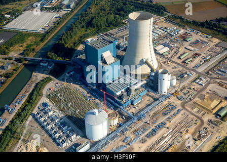 Luftaufnahme, Uniper früher EON Kohle-Kraftwerk EON4, Dortmund-Ems-Kanal, Gebäude Einfrieren, fossile Energie, Datteln, Ruhrgebiet, Stockfoto