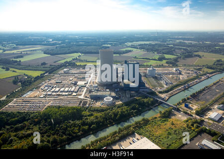 Luftaufnahme, Uniper früher EON Kohle-Kraftwerk EON4, Dortmund-Ems-Kanal, Gebäude Einfrieren, fossile Energie, Datteln, Ruhrgebiet, Stockfoto