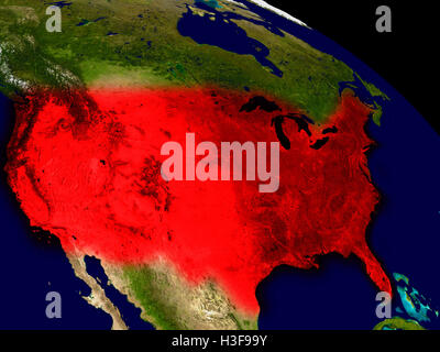 USA aus dem Weltraum in rot. 3D Illustration mit detailreichen, realistischen Planetenoberfläche. Elemente des Bildes von der NASA eingerichtet. Stockfoto