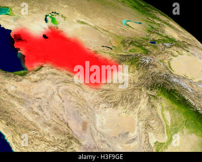 Turkmenistan aus dem Weltraum in rot. 3D Illustration mit detailreichen, realistischen Planetenoberfläche. Elemente dieses Bildes eingerichtet Stockfoto