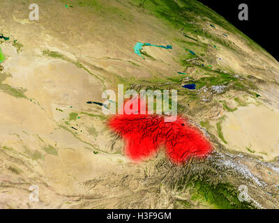 Tadschikistan aus dem Weltraum in rot. 3D Illustration mit detailreichen, realistischen Planetenoberfläche. Elemente dieses Bildes von eingerichtet Stockfoto