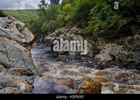 Soldiers Leap, historischen Ort entlang der River Garry am Pass von Killiecrankie, Schottland, Großbritannien Stockfoto