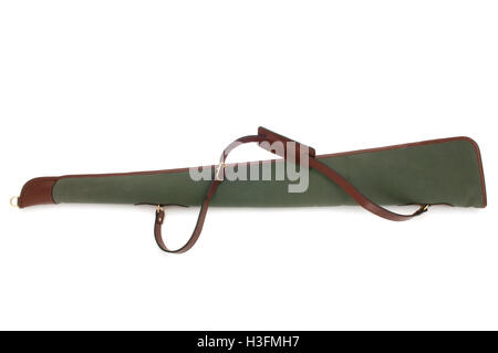 Ausschnitt des grünen Baumwollsegeltuch Jagd Gewehr-Reise-Etui. Stockfoto