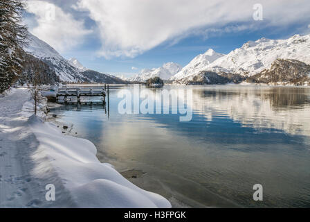 Winterlandschaft, Sils-See, Sils Maria, Engadin, Schweiz Stockfoto