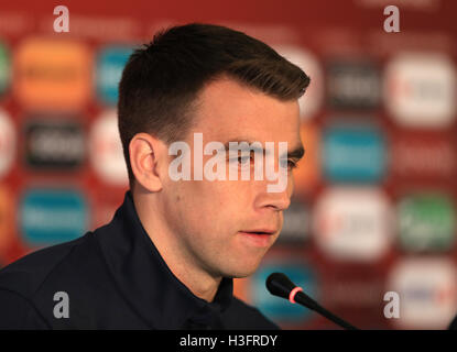 Republik Irland Seamus Coleman im Rahmen einer Pressekonferenz im Stadion Zimbru Chisinau. Stockfoto