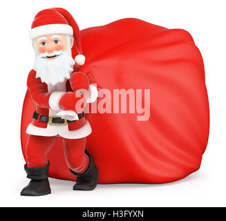 3D Weihnachten Menschen Abbildung. Santa Claus riesigen Sack von Geschenken. Isolierten weißen Hintergrund. Stockfoto