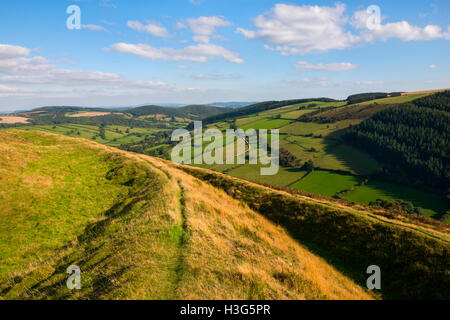 Herbstsonne auf Caer Caradoc Eisenzeit Wallburg in der Nähe von Kapelle Rasen, Clun, Shropshire, England, UK. Stockfoto