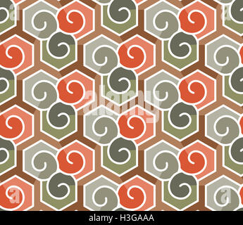 Geometrische abstrakte Musterdesign. Lineare Motiv Hintergrund. Bunte Formen von Spiralen und hexagonalen Gitter Stockfoto