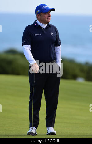 St. Andrews, Schottland, Vereinigtes Königreich, 08, Oktober 2016. Golf-Profi und ehemalige Ryder Cup captain Paul McGinley zu Jahresbeginn seine dritte Runde in der Alfred Dunhill Links Championship, Credit: Ken Jack / Alamy Live News Stockfoto