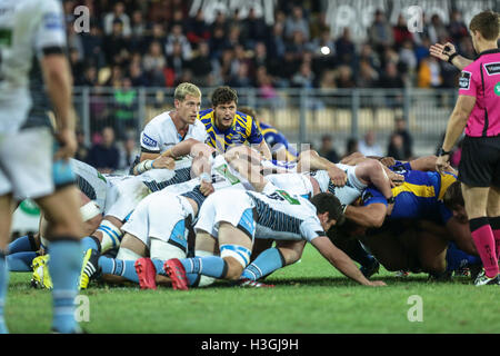 Parma, Italien. 8. Oktober 2016. Grayson Hart ist bereit mit der Put in Scrum in der Partie gegen Zebre in Guinness Pro 12 Credit: Massimiliano Carnabuci/Alamy Live News Stockfoto