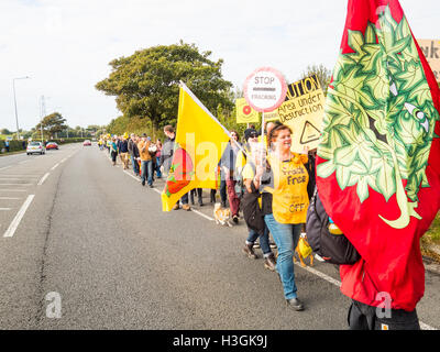 Preston, Lancashire, UK. 8. Oktober 2016. Anti-Fracking Demonstranten versammeln sich für eine Rallye ihre Besorgnis über die Pläne zum Frack Land auf neue Preston Straße trotz lokaler Behörden, die Ablehnung des Vorschlags zum Ausdruck zu bringen. Bildnachweis: Jason Smalley Fotografie/Alamy Live-Nachrichten Stockfoto