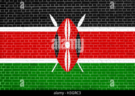 Kenianische offizielle Nationalflagge. Afrikanische patriotischen Symbol, Banner, Element, Hintergrund. Flagge Kenias auf Ziegel Wand Textur Stockfoto