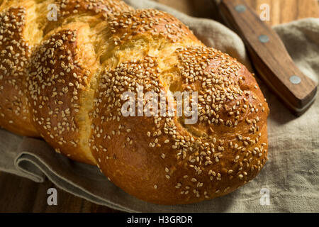 Hausgemachte Sesam Challah Brot fertig zum Verzehr Stockfoto