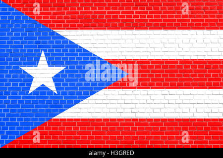 Puerto-Ricanischer offizielle Nationalflagge. Patriotisches Symbol, Banner, Element, Hintergrund. Flagge von Puerto Rico auf Ziegel Wand Textur Stockfoto