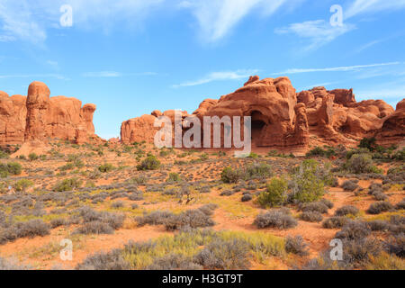 Rote Wüste Panorama vom Arches-Nationalpark, Utah, USA. Stockfoto